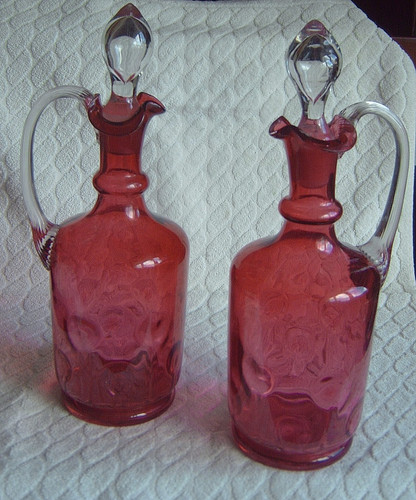 Pair cranberry glass - pair,