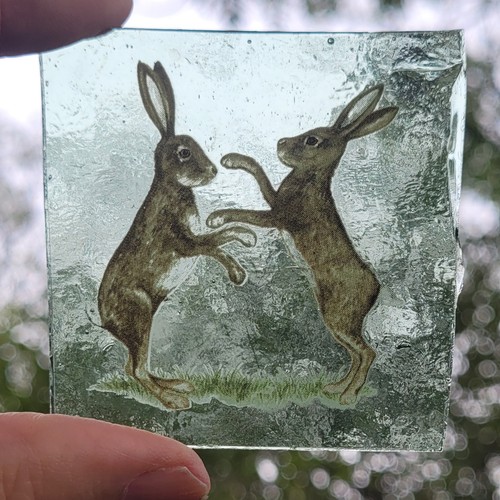 Stained glass hare piece - stained, kiln