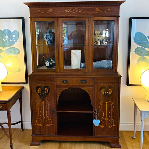 Antique art nouveau glass - antique, wood