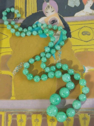 Art deco green peking glass - art,