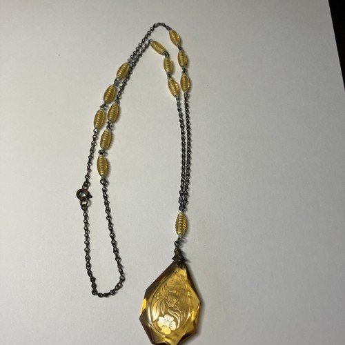 Antique necklace etched floral - necklace,