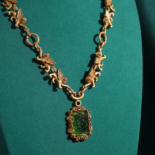 Vintage green glass pendant - glass,